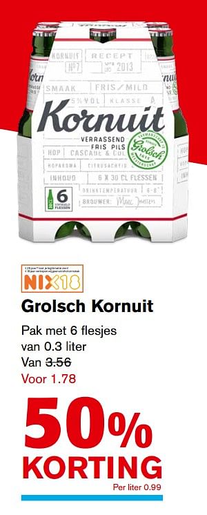 Aanbiedingen Grolsch kornuit - Grolsch - Geldig van 08/11/2017 tot 14/11/2017 bij Hoogvliet