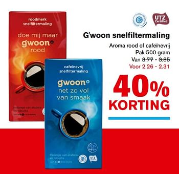 Aanbiedingen G`woon snelfiltermaling - Gâ€™woon - Geldig van 08/11/2017 tot 14/11/2017 bij Hoogvliet