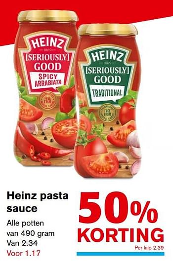 Aanbiedingen Heinz pasta sauce - Heinz - Geldig van 08/11/2017 tot 14/11/2017 bij Hoogvliet