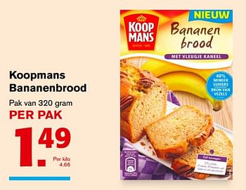Aanbiedingen Koopmans bananenbrood - Koopmans - Geldig van 08/11/2017 tot 14/11/2017 bij Hoogvliet