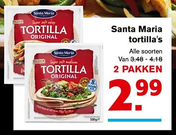 Aanbiedingen Santa maria tortilla`s - Santa Maria - Geldig van 08/11/2017 tot 14/11/2017 bij Hoogvliet