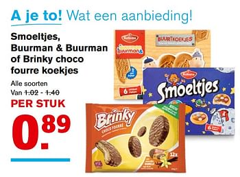 Aanbiedingen Smoeltjes, buurman + buurman of brinky choco fourre koekjes - Huismerk - Hoogvliet - Geldig van 08/11/2017 tot 14/11/2017 bij Hoogvliet