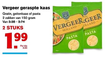Aanbiedingen Vergeer geraspte kaas - Vergeer  - Geldig van 08/11/2017 tot 14/11/2017 bij Hoogvliet