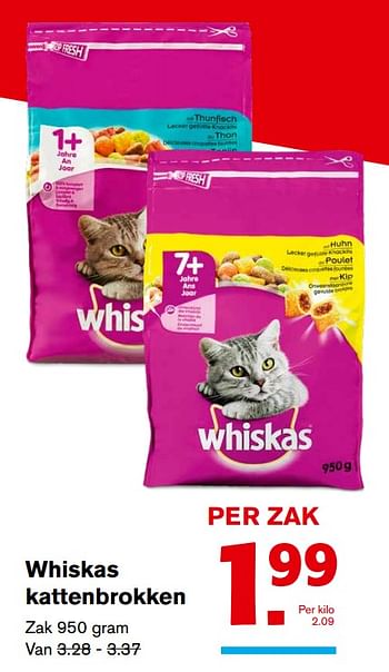Aanbiedingen Whiskas kattenbrokken - Whiskas - Geldig van 08/11/2017 tot 14/11/2017 bij Hoogvliet