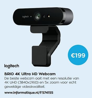 Aanbiedingen Logitech brio 4k ultra hd webcam - Logitech - Geldig van 01/11/2017 tot 30/11/2017 bij Informatique