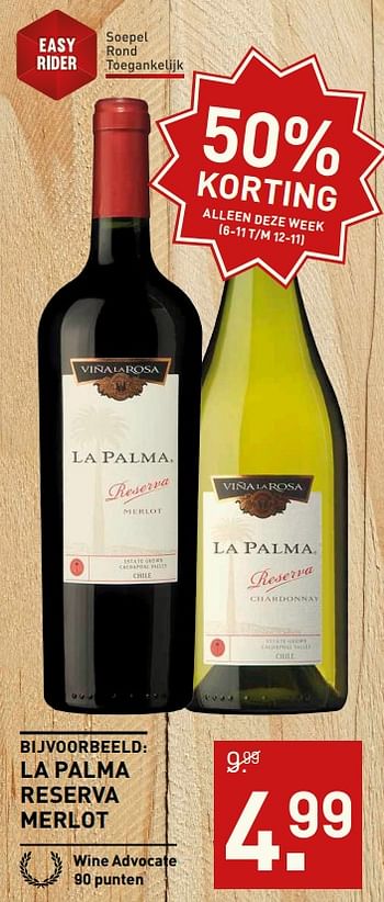 Aanbiedingen La palma reserva merlot - Rode wijnen - Geldig van 06/11/2017 tot 19/11/2017 bij Gall & Gall