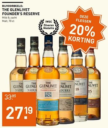 Aanbiedingen The glenlivet founder`s reserve mild + zacht malt - The glenlivet - Geldig van 06/11/2017 tot 19/11/2017 bij Gall & Gall