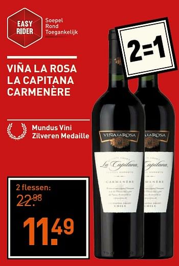 Aanbiedingen Viña la rosa la capitana carmenère - Rode wijnen - Geldig van 06/11/2017 tot 19/11/2017 bij Gall & Gall