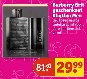 Aanbiedingen Burberry brit geschenkset rhythm men - Burberry Brit - Geldig van 07/11/2017 tot 19/11/2017 bij Kruidvat
