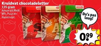 Aanbiedingen Kruidvat chocoladeletter - Huismerk - Kruidvat - Geldig van 07/11/2017 tot 19/11/2017 bij Kruidvat