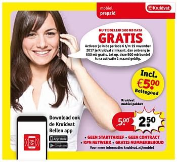 Aanbiedingen Kruidvat mobiel pakket - Huismerk - Kruidvat - Geldig van 07/11/2017 tot 19/11/2017 bij Kruidvat