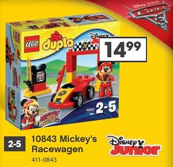 Aanbiedingen 10843 mickey`s racewagen - Lego - Geldig van 23/10/2017 tot 05/12/2017 bij Top1Toys