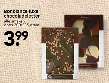 Aanbiedingen Bonbiance luxe chocoladeletter - Bonbiance - Geldig van 12/11/2017 tot 18/11/2017 bij Em-té