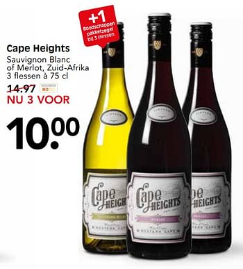Aanbiedingen Cape heights sauvignon blanc of merlot, zuid-afrika - Witte wijnen - Geldig van 12/11/2017 tot 18/11/2017 bij Em-té