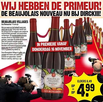 Aanbiedingen De beaujolais nouveau nu bij dirckiii - Rode wijnen - Geldig van 16/11/2017 tot 18/11/2017 bij Dirk III