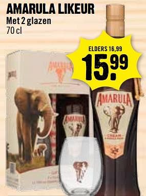Aanbiedingen Amarula likeur met 2 glazen - Amarula - Geldig van 12/11/2017 tot 31/12/2017 bij Dirk III