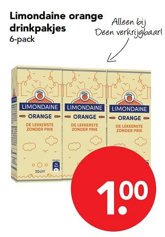 Aanbiedingen Limondaine orange drinkpakjes - Limondaine - Geldig van 12/11/2017 tot 18/11/2017 bij Deen Supermarkten