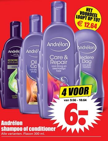 Aanbiedingen Andrélon shampoo of conditioner - Andrelon - Geldig van 12/11/2017 tot 19/11/2017 bij Lekker Doen