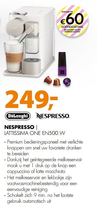 Aanbiedingen Delonghi nespresso lattissima one en500.w - Delonghi - Geldig van 12/11/2017 tot 19/11/2017 bij Expert