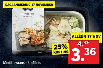 Aanbiedingen Mediterraanse kipfilets - Deluxe - Geldig van 13/11/2017 tot 19/11/2017 bij Lidl