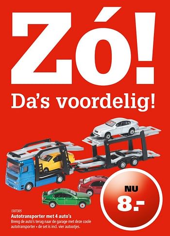 Aanbiedingen Autotransporter met 4 auto`s - Huismerk - Marskramer - Geldig van 10/11/2017 tot 06/12/2017 bij Marskramer