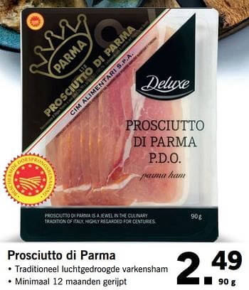 Aanbiedingen Prosciutto di parma - Deluxe - Geldig van 13/11/2017 tot 19/11/2017 bij Lidl