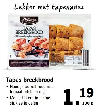 Aanbiedingen Tapas breekbrood - Delicieux - Geldig van 13/11/2017 tot 19/11/2017 bij Lidl
