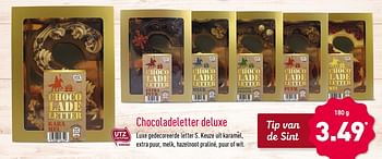Aanbiedingen Chocoladeletter deluxe luxe gedecoreerde letter s. keuze uit karamèl,extra puur , melk, hazelnoot praliné, puur of wit - Huismerk - Aldi - Geldig van 13/11/2017 tot 19/11/2017 bij Aldi