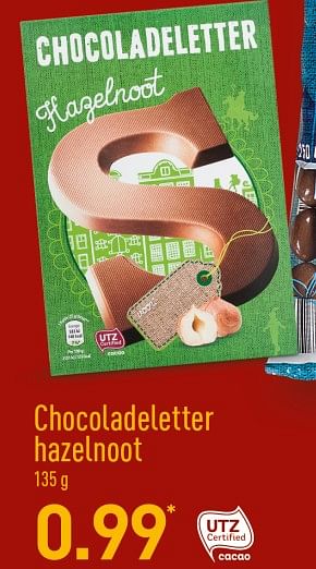 Aanbiedingen Chocoladeletter hazelnoot - Huismerk - Aldi - Geldig van 13/11/2017 tot 19/11/2017 bij Aldi