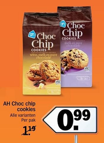 Aanbiedingen Ah choc chip cookies - Huismerk - Albert Heijn - Geldig van 13/11/2017 tot 19/11/2017 bij Albert Heijn