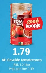 Aanbiedingen Ah gevulde tomatensoep - Huismerk - Albert Heijn - Geldig van 13/11/2017 tot 19/11/2017 bij Albert Heijn