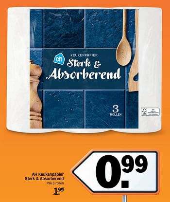 Aanbiedingen Ah keukenpapier sterk + absorberend - Huismerk - Albert Heijn - Geldig van 13/11/2017 tot 19/11/2017 bij Albert Heijn