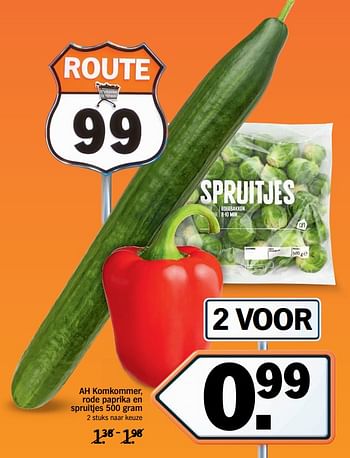 Aanbiedingen Ah komkommer, rode paprika en spruitjes - Huismerk - Albert Heijn - Geldig van 13/11/2017 tot 19/11/2017 bij Albert Heijn