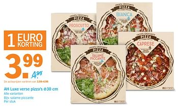 Aanbiedingen Ah luxe verse pizza`s - Huismerk - Albert Heijn - Geldig van 13/11/2017 tot 19/11/2017 bij Albert Heijn