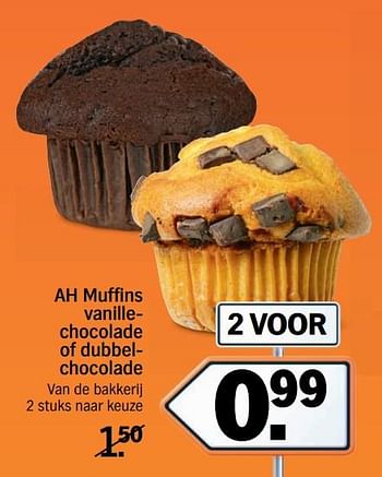 Aanbiedingen Ah muffins vanillechocolade of dubbelchocolade - Huismerk - Albert Heijn - Geldig van 13/11/2017 tot 19/11/2017 bij Albert Heijn