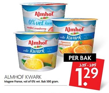 Aanbiedingen Almhof kwark magere franse, vol of 0% vet - Almhof - Geldig van 12/11/2017 tot 18/11/2017 bij Deka Markt