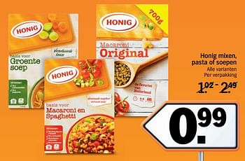 Aanbiedingen Honig mixen, pasta of soepen - Honig - Geldig van 13/11/2017 tot 19/11/2017 bij Albert Heijn