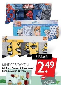 Aanbiedingen Kindersokken minions, frozen, spiderman of minnie - Huismerk - Deka Markt - Geldig van 12/11/2017 tot 18/11/2017 bij Deka Markt