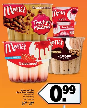 Aanbiedingen Mona pudding of portieverpakking - Mona - Geldig van 13/11/2017 tot 19/11/2017 bij Albert Heijn