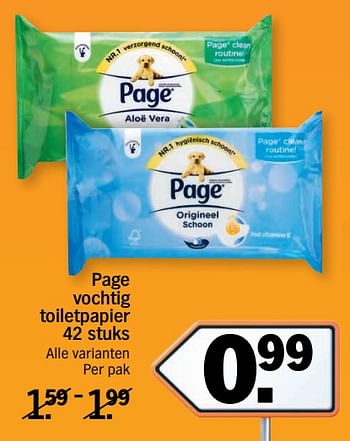 Aanbiedingen Page vochtig toiletpapier - Page - Geldig van 13/11/2017 tot 19/11/2017 bij Albert Heijn