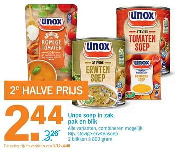 Aanbiedingen Unox soep in zak, pak en blik - Unox - Geldig van 13/11/2017 tot 19/11/2017 bij Albert Heijn