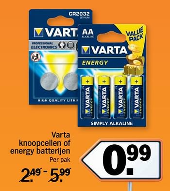 Aanbiedingen Varta knoopcellen of energy batterijen - Varta - Geldig van 13/11/2017 tot 19/11/2017 bij Albert Heijn