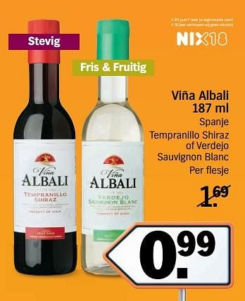 Aanbiedingen Viña albali spanje tempranillo shiraz of verdejo sauvignon blanc - Rode wijnen - Geldig van 13/11/2017 tot 19/11/2017 bij Albert Heijn