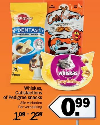 Aanbiedingen Whiskas, catisfactions of pedigree snacks - Huismerk - Albert Heijn - Geldig van 13/11/2017 tot 19/11/2017 bij Albert Heijn