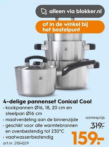 Aanbiedingen 4-delige pannenset conical cool - BK - Geldig van 11/11/2017 tot 22/11/2017 bij Blokker