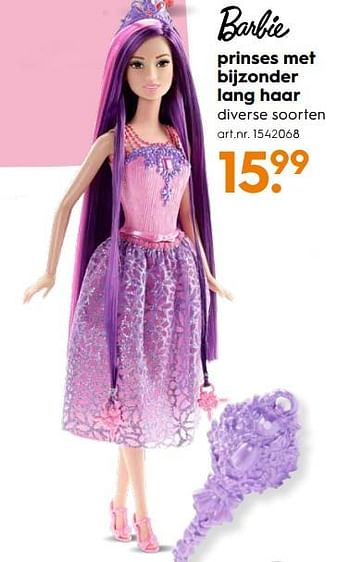 Aanbiedingen Barbie prinses met bijzonder lang haar - Mattel - Geldig van 11/11/2017 tot 22/11/2017 bij Blokker