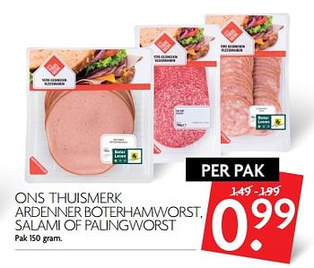 Aanbiedingen Ons thuismerk ardenner boterhamworst, salami of palingworst - Huismerk - Deka Markt - Geldig van 12/11/2017 tot 18/11/2017 bij Deka Markt