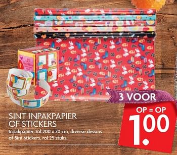 Aanbiedingen Sint inpakpapier of stickers - Huismerk - Deka Markt - Geldig van 12/11/2017 tot 18/11/2017 bij Deka Markt