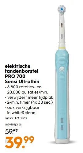 Aanbiedingen Oral-b elektrische tandenborstel pro 700 sensi ultrathin - Oral-B - Geldig van 11/11/2017 tot 22/11/2017 bij Blokker