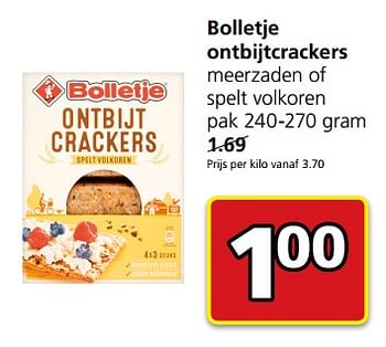 Aanbiedingen Bolletje ontbijtcrackers meerzaden of spelt volkoren - Bolletje - Geldig van 13/11/2017 tot 19/11/2017 bij Jan Linders